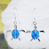 Superbe boucle d'oreille en forme de tortue de mer hawaïenne de grande taille avec opale bleue, boucle d'oreille pendante en argent sterling avec opale bleue, cadeau d'anniversaire pour femme et maman E4150A