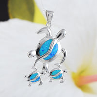 Gorgeous X-Large Mom & 2 Baby Turtle Earring and Necklace, Sterling Silver Hawaiian Blue Opal Sea Turtle Family Pendant, N6169S2 Mother Gift