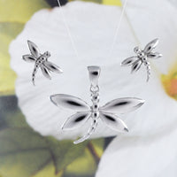 Stunning Large Hawaiian Dragonfly Necklace and Earring, Sterling Silver Dragonfly Pendant, N6116S Birthday Mother Wife Mom Gift