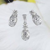 Joli collier et boucles d'oreilles hawaïennes en 3D avec ananas, pendentif en argent sterling en 3D, cadeau d'anniversaire pour mère, épouse, maman, N2003S