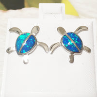 Beautiful Hawaiian Large Blue Opal Sea Turtle Earring, Sterling Silver Blue Opal Turtle Stud Earring, E4106 Statement PC, Birthday Mom Gift