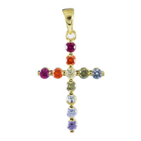 Magnifique collier en forme de croix en pierre de couleur arc-en-ciel hawaïenne, pendentif en argent sterling plaqué or jaune, cadeau d'anniversaire pour maman N8995