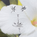 Unique Hawaiian Bird of Paradise Necklace and Earring, Sterling Silver Bird of Paradise Flower Pendant, N2005S Birthday Mother Mom Gift