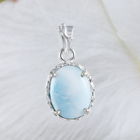 Collier unique hawaïen en véritable larimar ovale taillé, pendentif en argent sterling en larimar naturel, cadeau d'anniversaire pour maman N8703, déclaration PC