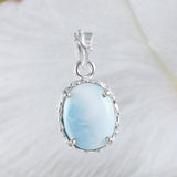 Unique Hawaiian Genuine Larimar Oval Cut Necklace, Sterling Silver Natural Larimar Pendant, N8703 Birthday Mom Gift, Statement PC