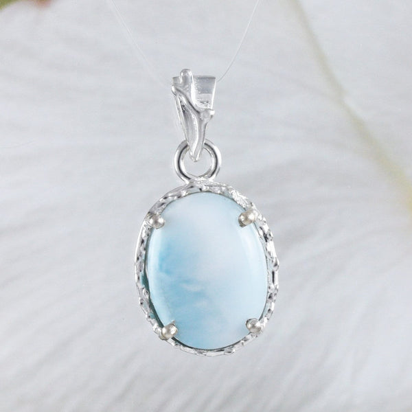 Unique Hawaiian Genuine Larimar Oval Cut Necklace, Sterling Silver Natural Larimar Pendant, N8703 Birthday Mom Gift, Statement PC