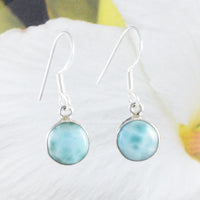 Magnifique boucle d'oreille ronde en larimar véritable hawaïen, boucle d'oreille pendante en argent sterling avec larimar naturel, cadeau d'anniversaire pour maman E8709