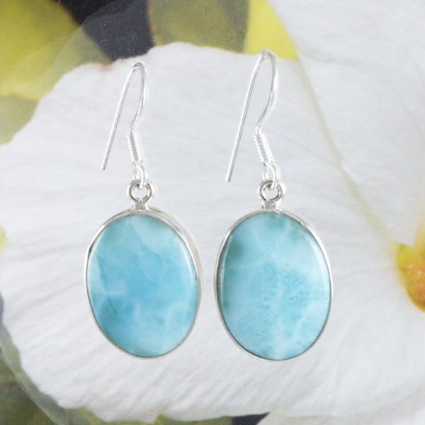 Superbe boucle d'oreille hawaïenne en larimar véritable de très grande taille, boucle d'oreille pendante en argent sterling avec larimar naturel, cadeau d'anniversaire pour maman E8725