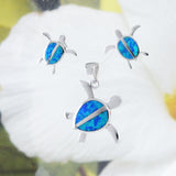 Magnifique collier et boucles d'oreilles en forme de tortue de mer en opale hawaïenne, pendentif en argent sterling avec opale bleue, cadeau d'anniversaire pour maman N2027S