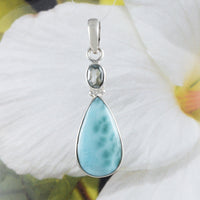 Beautiful Hawaiian Large Genuine Blue Topaz Larimar Rain Drop Necklace, Sterling Silver Natural Larimar Pendant, N8722 Birthday Mom Gift