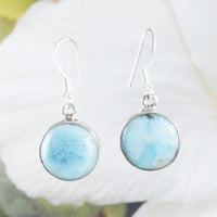 Magnifique boucle d'oreille ronde en larimar véritable hawaïen, boucle d'oreille pendante en argent sterling avec larimar naturel, cadeau d'anniversaire pour maman E8713