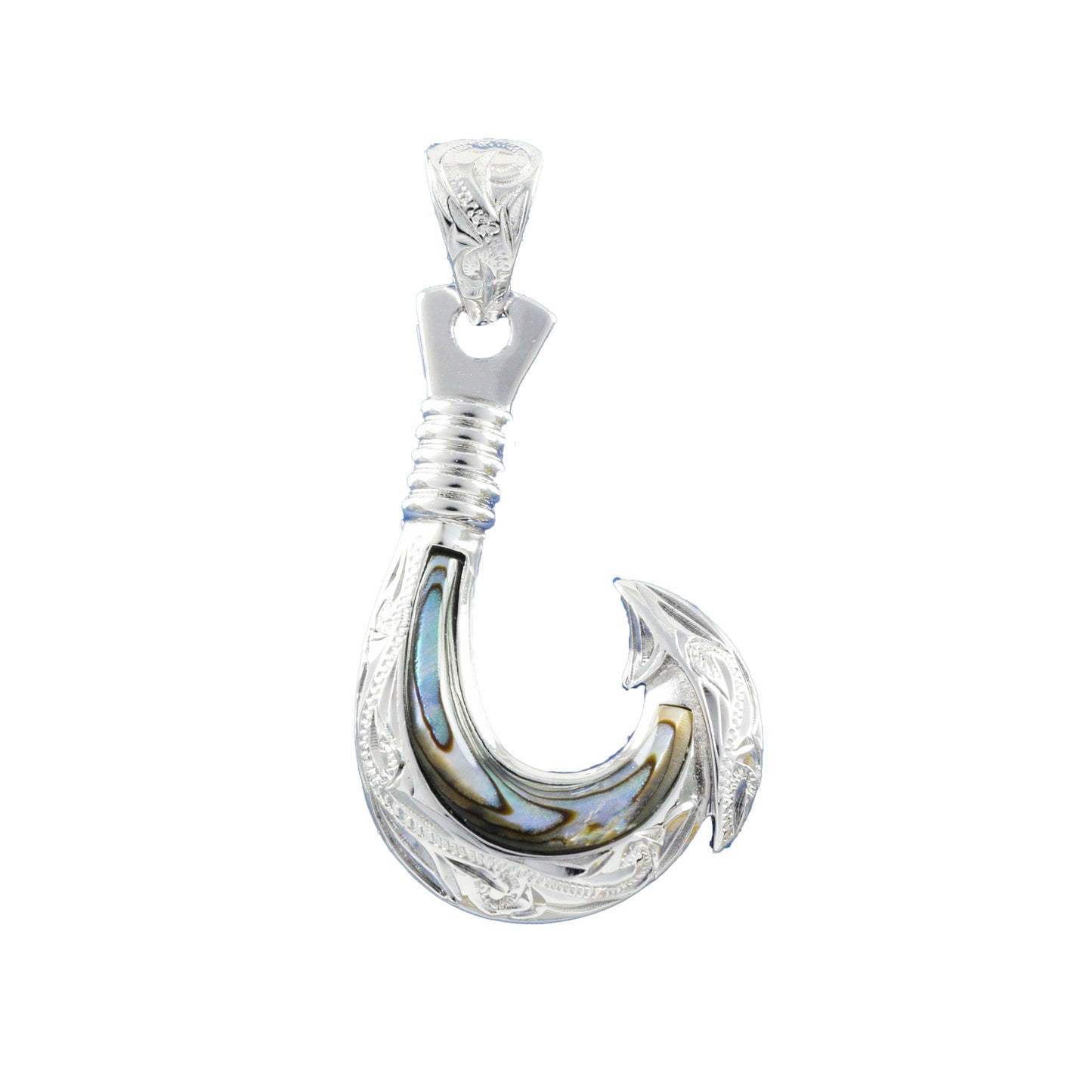 Collier unique en forme d'hameçon en coquillage de paua véritable de grande taille, pendentif en forme d'hameçon en argent sterling avec nacre d'ormeau N8852, cadeau de Saint-Valentin, d'anniversaire ou de maman