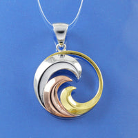 Beautiful Hawaiian Tri-color Ocean Wave Necklace, Sterling Silver Surfing Wave Pendant, N8857A Birthday Mother Mom Gift