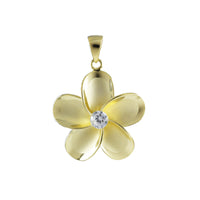 Beautiful Hawaiian Large Plumeria Earring and Necklace, Sterling Silver Yellow-Gold Plated Plumeria Flower CZ Pendant, N8856SH Birthday Gift