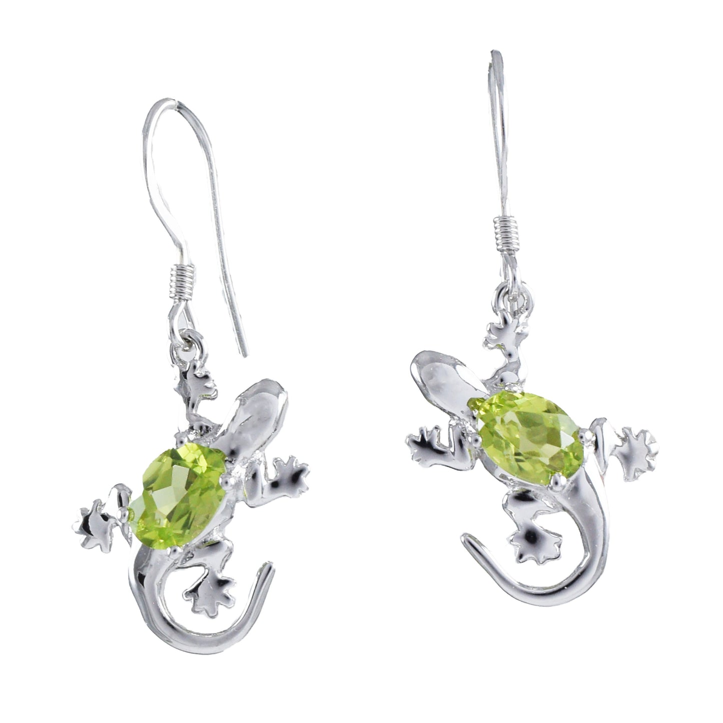 Unique Hawaiian Large Genuine Peridot Gecko Earring, Sterling Silver Gecko Dangle Earring, E8915 Birthday Wife Mom Mother Gift