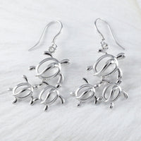 Boucles d'oreilles hawaïennes uniques de grande taille pour maman et 2 bébés tortues de mer, boucles d'oreilles pendantes en argent sterling avec 3 tortues, cadeau d'anniversaire pour femme et maman E6026