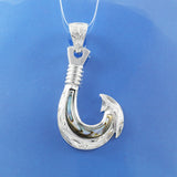 Collier unique en forme d'hameçon en coquillage de paua véritable de grande taille, pendentif en forme d'hameçon en argent sterling avec nacre d'ormeau N8852, cadeau de Saint-Valentin, d'anniversaire ou de maman