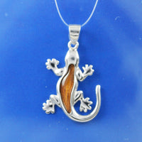 Unique Beautiful Hawaiian Genuine Koa Wood Gecko Earring and Necklace, Sterling Silver Koa Wood Gecko Pendant, N8864S Birthday Mom Gift