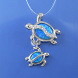 Magnifique collier et boucles d'oreilles hawaïennes pour maman et bébé tortue de mer, pendentif en argent sterling avec opale bleue et famille de tortues de mer, cadeau d'anniversaire pour maman N8836S