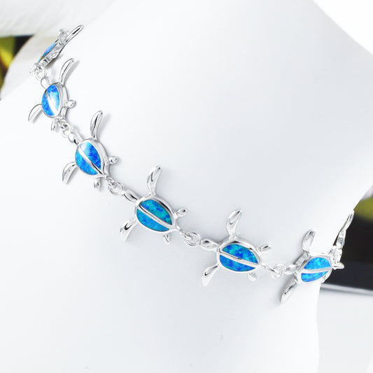 Gorgeous Hawaiian Large Blue Opal Sea Turtle Bracelet, Sterling Silver Blue Opal Turtle Bracelet, B3306 Birthday Mom Gift, Statement PC