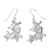 Boucles d'oreilles uniques hawaïennes de grande taille pour maman et 2 bébés tortues de mer, boucles d'oreilles pendantes en argent sterling avec 3 tortues, cadeau d'anniversaire pour femme et maman E2023