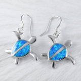 Magnifique boucle d'oreille hawaïenne en forme de tortue de mer avec opale bleue, boucle d'oreille pendante en argent sterling avec opale bleue, cadeau d'anniversaire pour maman et mère E2027