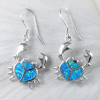 Boucles d'oreilles uniques et magnifiques en forme de crabe en opale bleue hawaïenne, boucles d'oreilles pendantes en argent sterling avec opale, cadeau d'anniversaire pour maman E6163