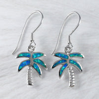 Beautiful Hawaiian Blue Opal Palm Tree Earring, Sterling Silver Blue Opal Palm Tree Dangle Earring, E4050 Birthday Mom Mother Gift