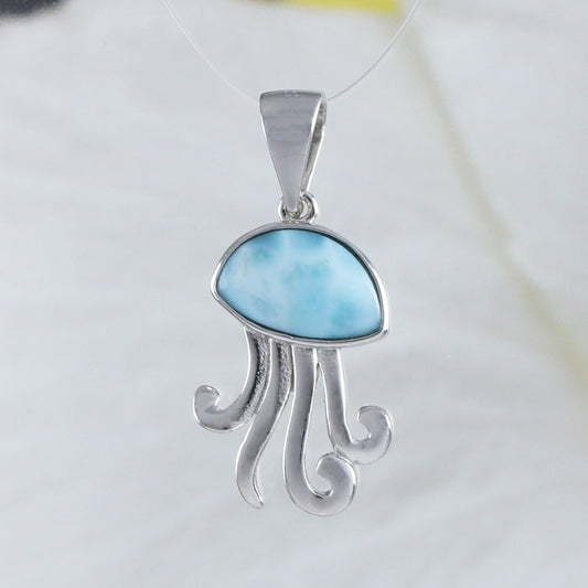 Collier méduse en larimar authentique hawaïen unique, pendentif méduse en larimar en argent sterling, cadeau d'anniversaire, de Saint-Valentin, d'épouse et de maman, N8789