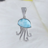 Collier méduse en larimar authentique hawaïen unique, pendentif méduse en larimar en argent sterling, cadeau d'anniversaire, de Saint-Valentin, d'épouse et de maman, N8789