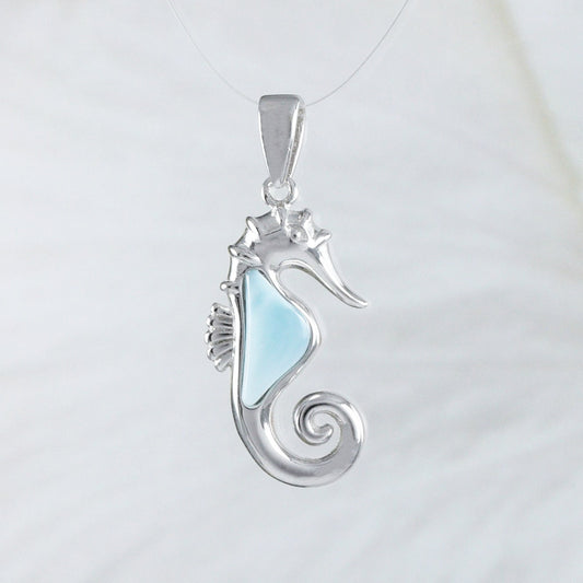 Collier unique en véritable hippocampe hawaïen en larimar, pendentif en argent sterling avec hippocampe en larimar, cadeau d'anniversaire pour mère, épouse, maman, N8792