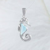 Unique Hawaiian Genuine Larimar Seahorse Necklace, Sterling Silver Larimar Seahorse Pendant, N8792 Birthday Mother Wife Mom Gift