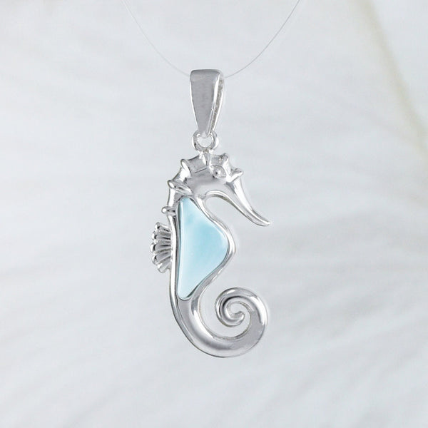 Unique Hawaiian Genuine Larimar Seahorse Necklace, Sterling Silver Larimar Seahorse Pendant, N8792 Birthday Mother Wife Mom Gift