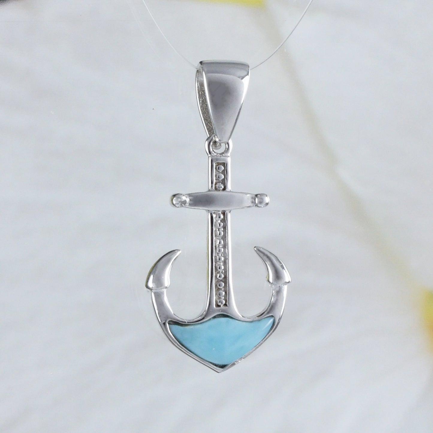 Collier unique en forme d'ancre en forme de croix en larimar véritable hawaïen, pendentif en argent sterling avec ancre en larimar, cadeau d'anniversaire pour mère, épouse, maman, N8796