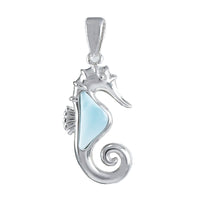 Unique Hawaiian Genuine Larimar Seahorse Necklace, Sterling Silver Larimar Seahorse Pendant, N8792 Birthday Mother Wife Mom Gift