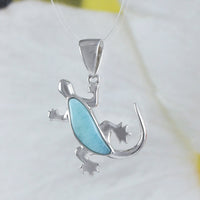 Collier unique en véritable larimar gecko hawaïen, pendentif en argent sterling larimar gecko, cadeau d'anniversaire pour mère, épouse, maman, N8794