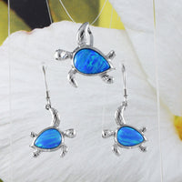 Magnifique boucle d'oreille et collier en forme de tortue de mer en opale bleue hawaïenne, pendentif en argent sterling en forme de tortue en opale bleue, cadeau d'anniversaire pour maman N8373S