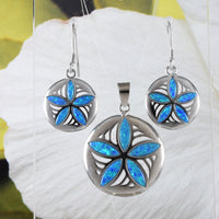 Stunning Hawaiian Blue Opal Sand Dollar Earring and Necklace, Sterling Silver Blue Opal Sand Dollar Pendant, N8375SH Mother Birthday Gift