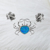 Unique Beautiful Hawaiian Blue Opal Crab Earring and Necklace, Sterling Silver Blue Opal Crab Pendant, N8380S Birthday Mother Mom Gift