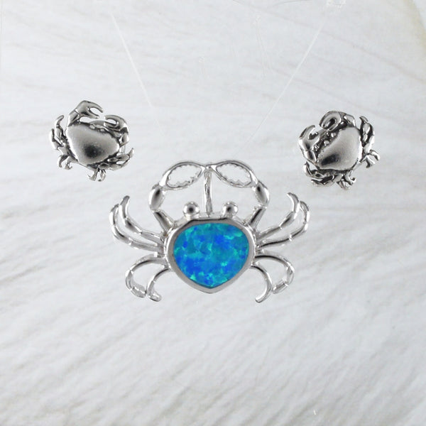 Boucles d'oreilles et collier uniques et magnifiques en forme de crabe en opale bleue hawaïenne, pendentif en argent sterling en forme de crabe en opale bleue, cadeau d'anniversaire pour maman N8380S