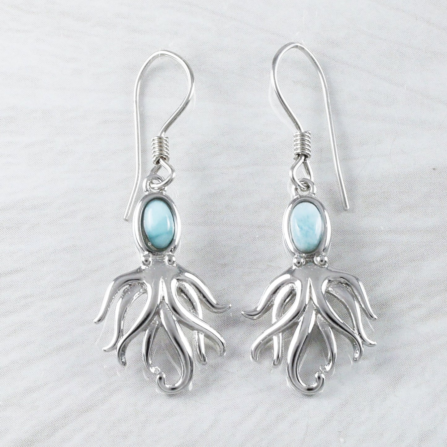 Boucles d'oreilles et collier uniques en véritable larimar hawaïen avec pendentif en argent sterling et poulpe en larimar, cadeau d'anniversaire pour mère, épouse, maman, N8438S