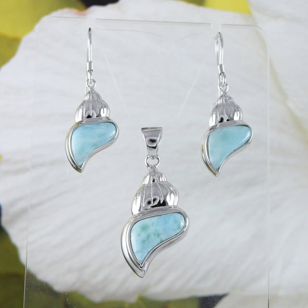 Boucles d'oreilles et collier uniques en coquillage de larimar hawaïen authentique, pendentif en coquillage de larimar en argent sterling, cadeau d'anniversaire pour maman N8441S