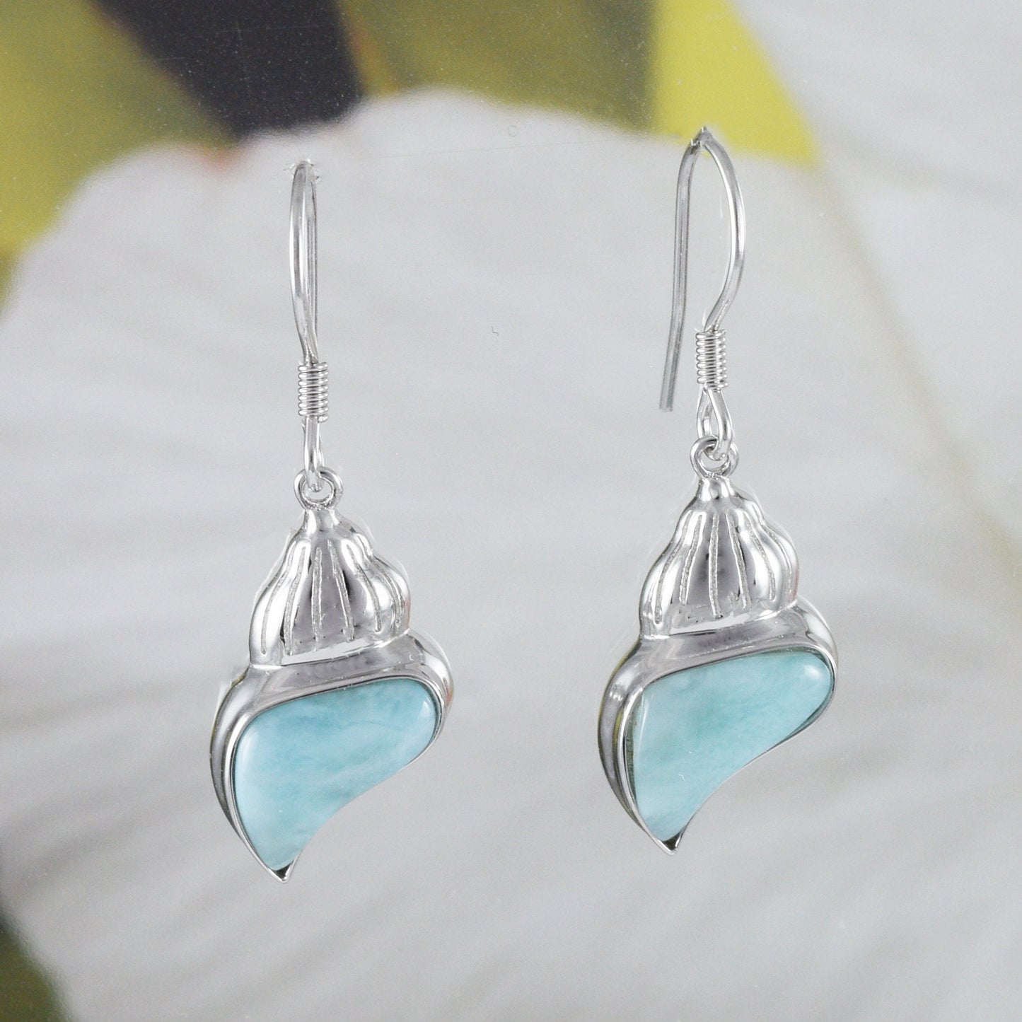 Boucles d'oreilles et collier uniques en coquillage de larimar hawaïen authentique, pendentif en coquillage de larimar en argent sterling, cadeau d'anniversaire pour maman N8441S