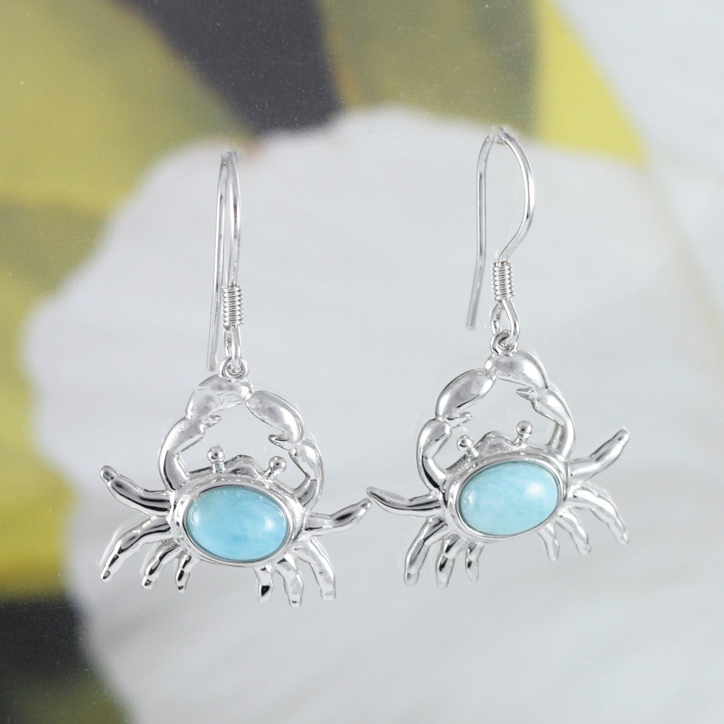 Boucles d'oreilles et collier uniques en véritable crabe Larimar hawaïen, pendentif en argent sterling en forme de crabe Larimar, cadeau d'anniversaire pour mère, épouse, maman, N8444S