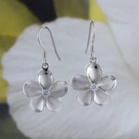 Gorgeous Large Hawaiian Plumeria Earring and Necklace, Sterling Silver Plumeria Flower CZ Pendant, N6003SH Birthday Mother Mom Gift