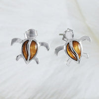 Unique Hawaiian Genuine Koa Wood Mom and Baby Sea Turtle Earring and Necklace, Sterling Silver Turtle Pendant, N8509S Birthday Mother Gift