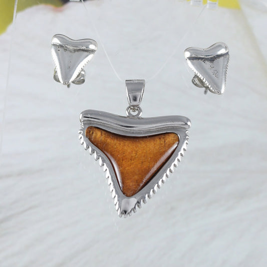 Boucles d'oreilles et collier uniques en bois de koa véritable hawaïen avec dents de requin, pendentif en argent sterling avec dents de requin, cadeau d'anniversaire pour mère, épouse, maman, N8524S