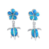 Boucles d'oreilles et collier uniques et magnifiques en forme de tortue de mer Plumeria en opale bleue hawaïenne, pendentif en argent sterling en forme de tortue Plumeria en opale bleue, N8372S