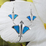 Boucles d'oreilles et collier uniques et magnifiques en forme de raie pastenague hawaïenne bleue, pendentif en argent sterling avec opale bleue, cadeau d'anniversaire pour mère N8377S