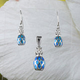 Boucles d'oreilles et collier uniques et magnifiques en opale bleue 3D hawaïenne, pendentif en argent sterling en opale bleue, cadeau d'anniversaire pour maman N8386S